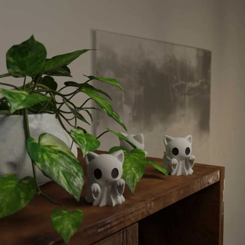 3D White Ghost Animal Mini Statue Cat Dog Car Ornament Cute Mini Sculpture Auto Dashboard Interior Table Home Decoration