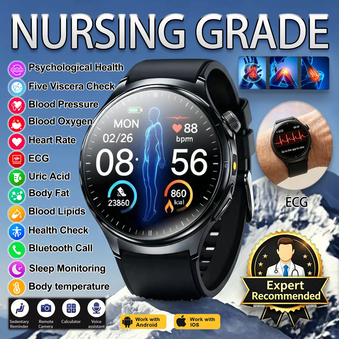 2026 New Health Nursing Grade Smart Watch ECG+PPG Body Fat Analysis  Smart Watch Blood Lipid Uric Acid Tracker For Men Women