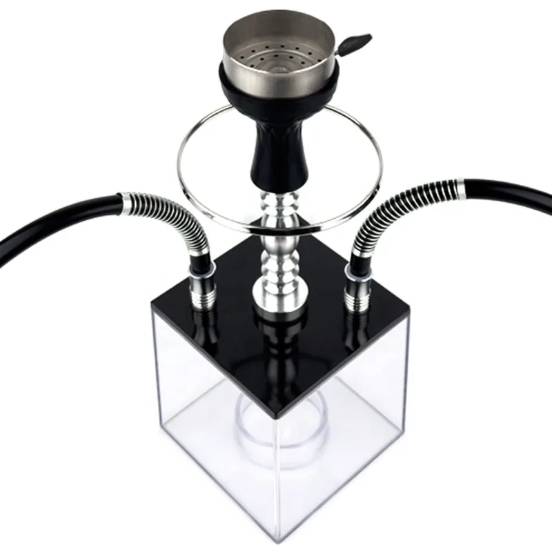 Acrylic Square Hookah Set 2 Hose Hookah Case with Beautiful RGB Light Emitting Diode Light Stainless Steel Tobacco Heater