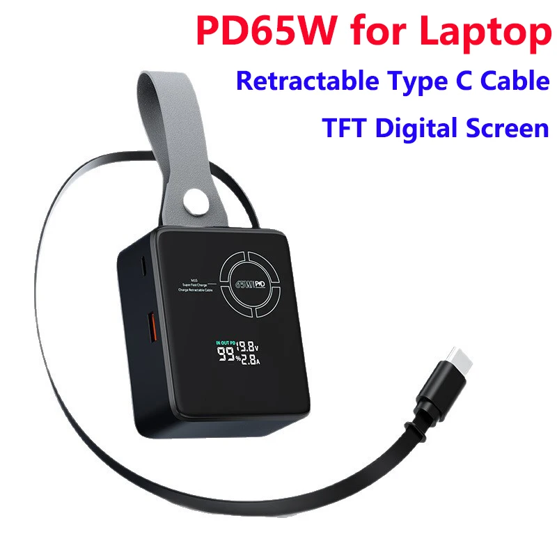 Portable Power Bank 20000mAh PD 65W Fast Charging with Retractable Type C Cable for Laptop iPhone 17 16 Samsung Xiaomi Powerbank