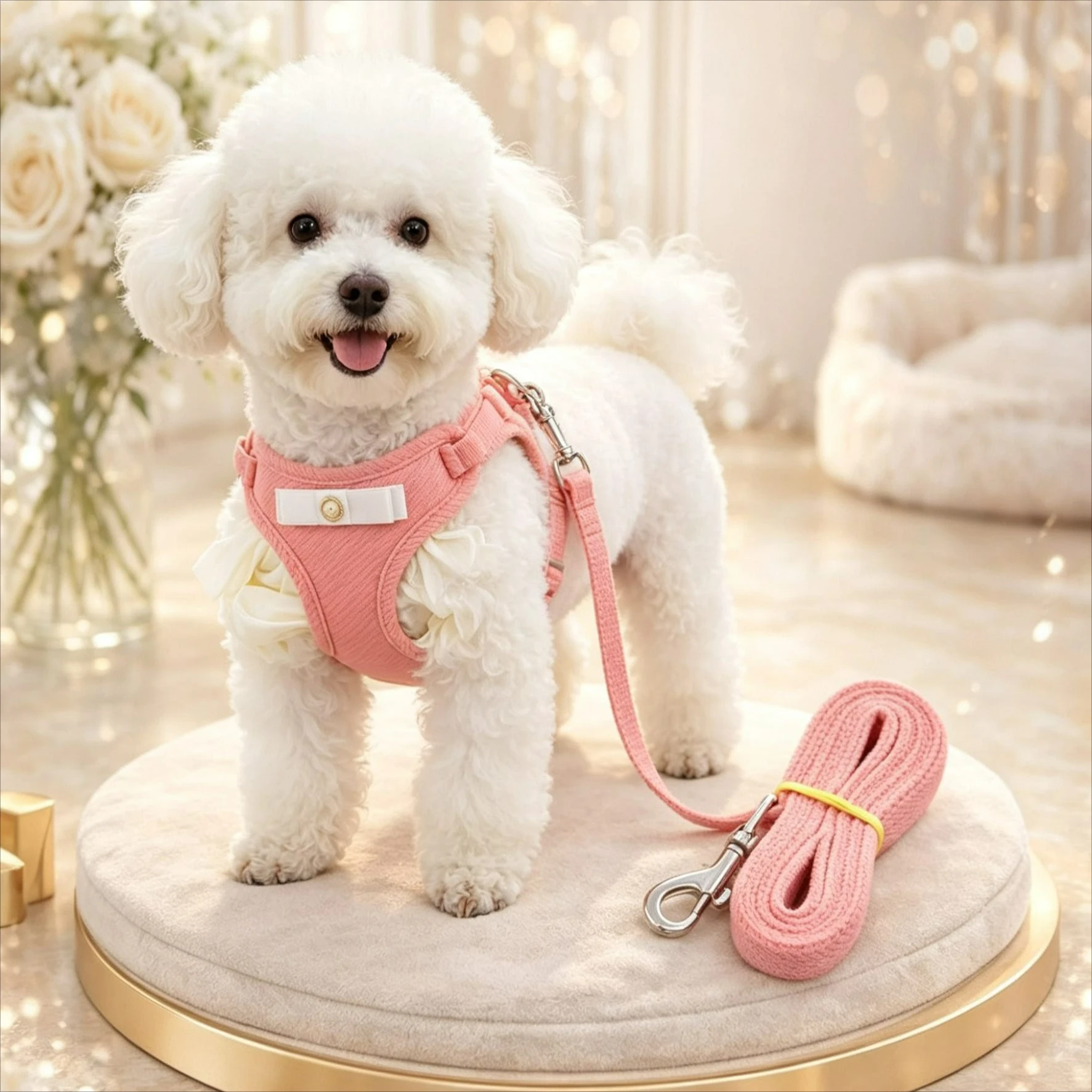 Dog Cat Harness Leash Set Adjustable Lace Floral Pet Vest Puppy Kittens Princess Dress Skirt Walking Lead Chihuahua Accessories
