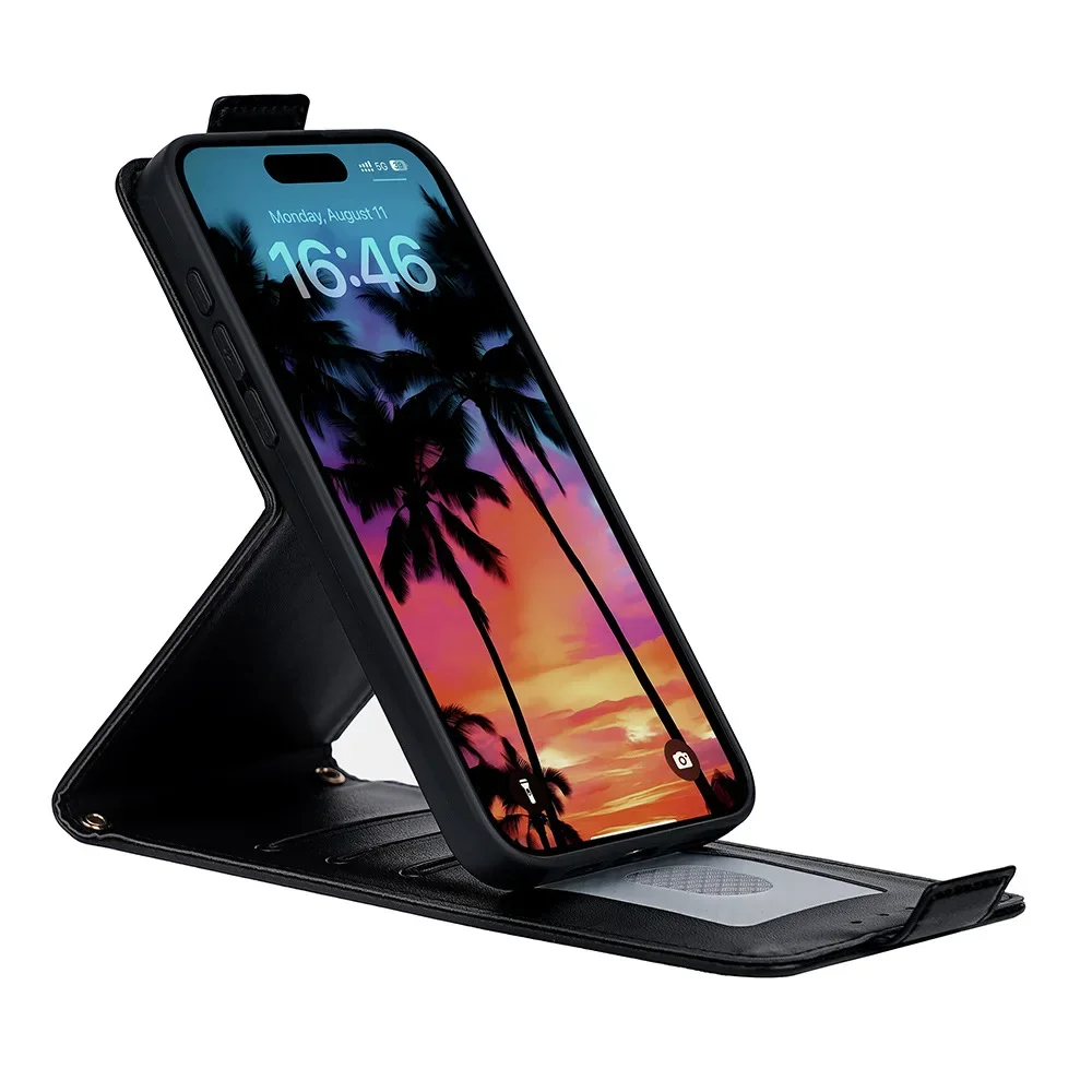Magnetic Vertical Flip Phone Cover for iPhone Air 17 16 15 14 13 12 11 Pro Max 6 7 8 Plus XR XS Max with Built-in Card Slots