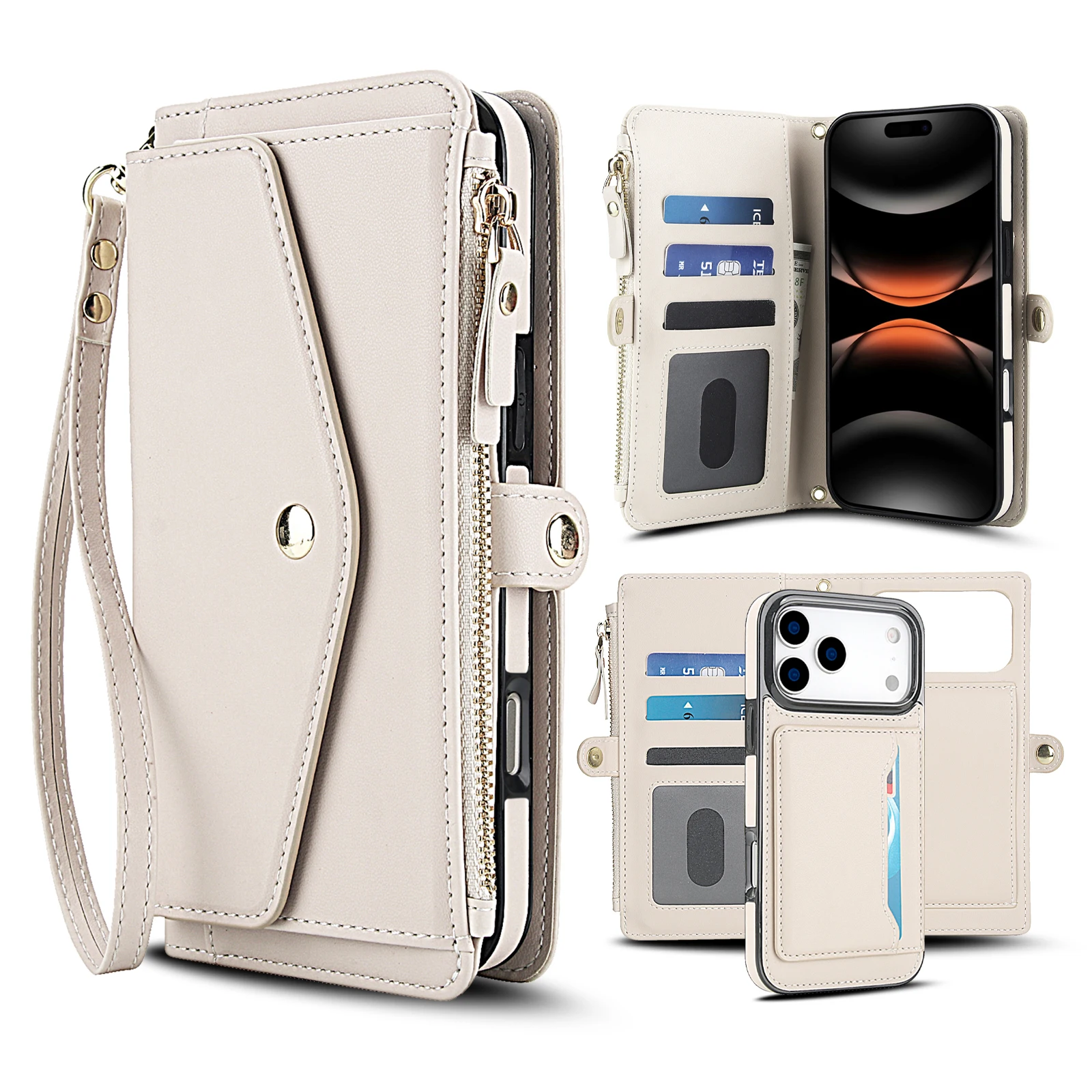 Crossbody Lanyard Zipper Leather Wallet Magnetic Card Holder Case For iPhone 17 16 15 14 13 12 11 Pro Max 5G Shockproof Cover