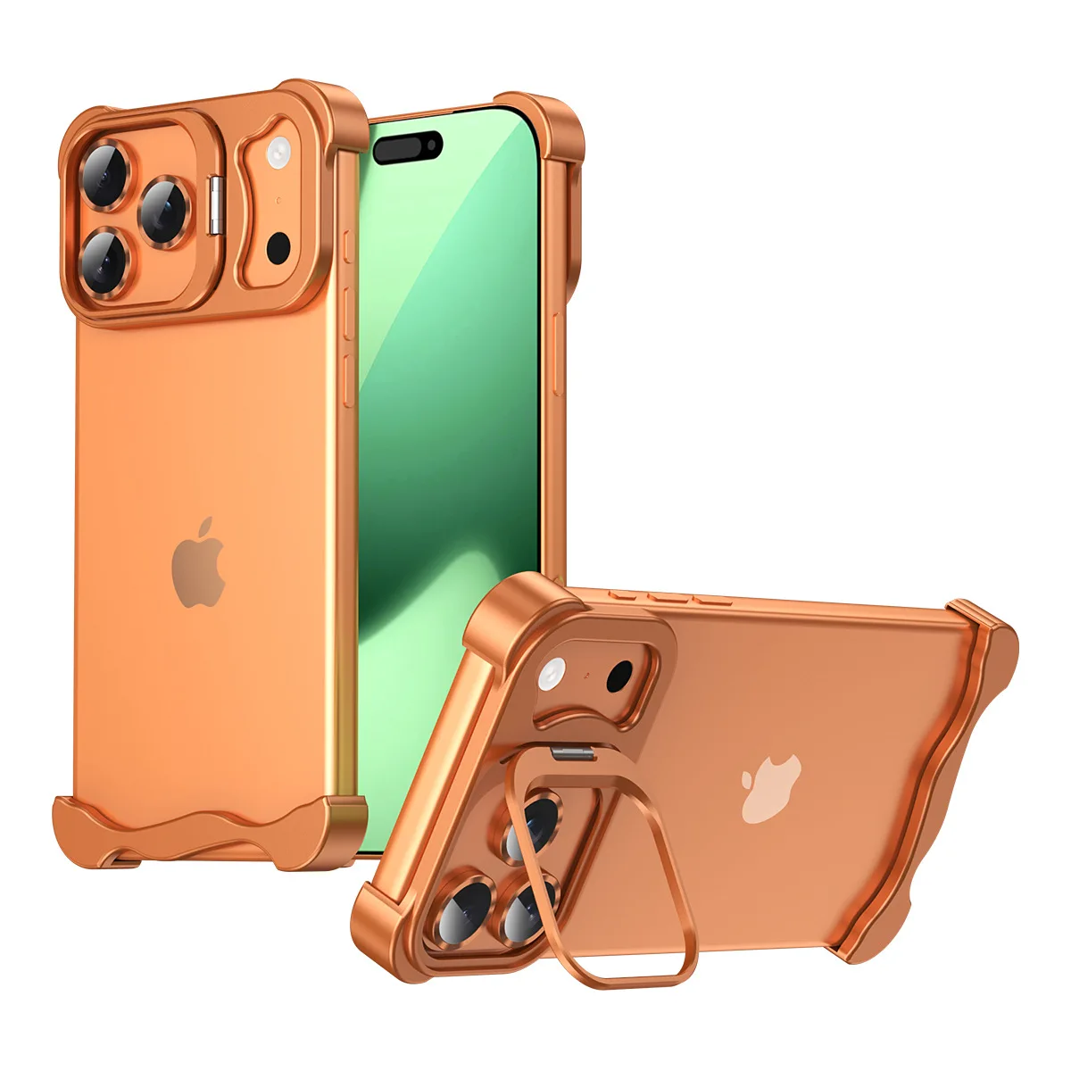 Fashion Solid Color Metal Phone Case for iPhone 17 Air 16 15 14 Pro Max with Bracket Protective Cover