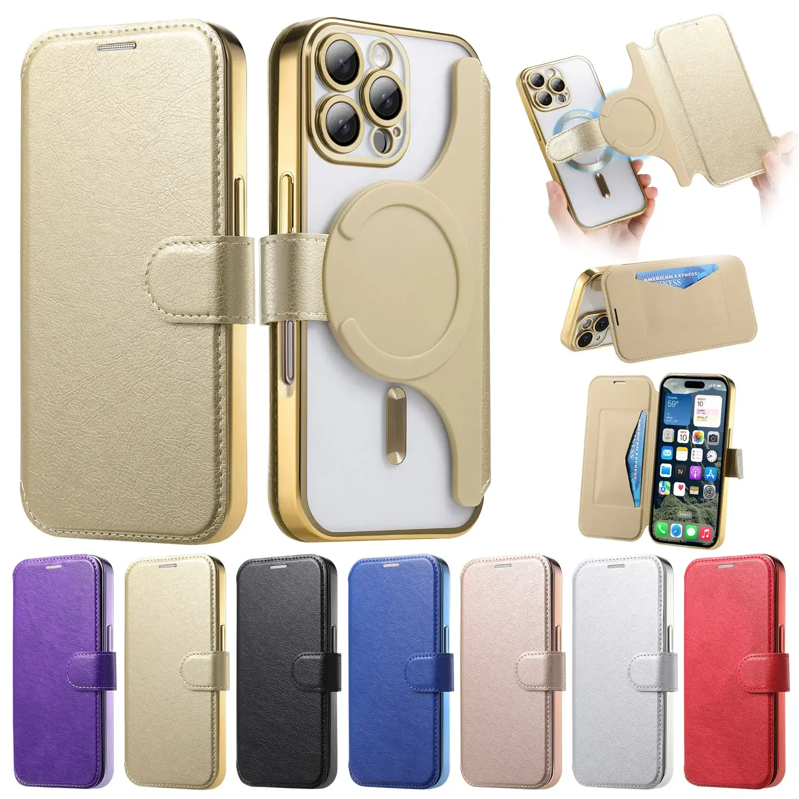 2 in 1 Detachable Magnetic Cards Solt Wallet Leather Case For iPhone 16 Pro Max 15 Plus 14 13 12 Flip Bag Ultra Thin Book Cover