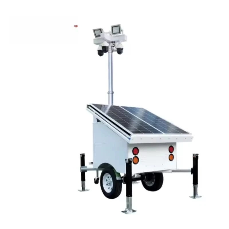 Outdoor CCTV Security Camera Trailer with IP67 5000K Daylight Solar/Electric Power for Remote Area webcam
