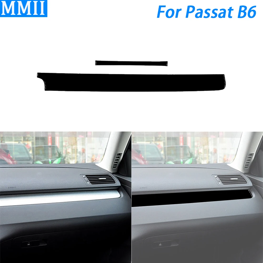 For Volkswagen Passat B6 2006-2011 Piano Black Co-pilot Dashboard Panel Trim Cover Car Interior Decoration Accessories Sticker