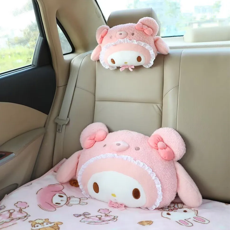 Melody Car Headrest Pillow Winter Warm Plush Neck & Lumbar Support Cushion Adjustable Car Seat Pillow Seat Belt Cover