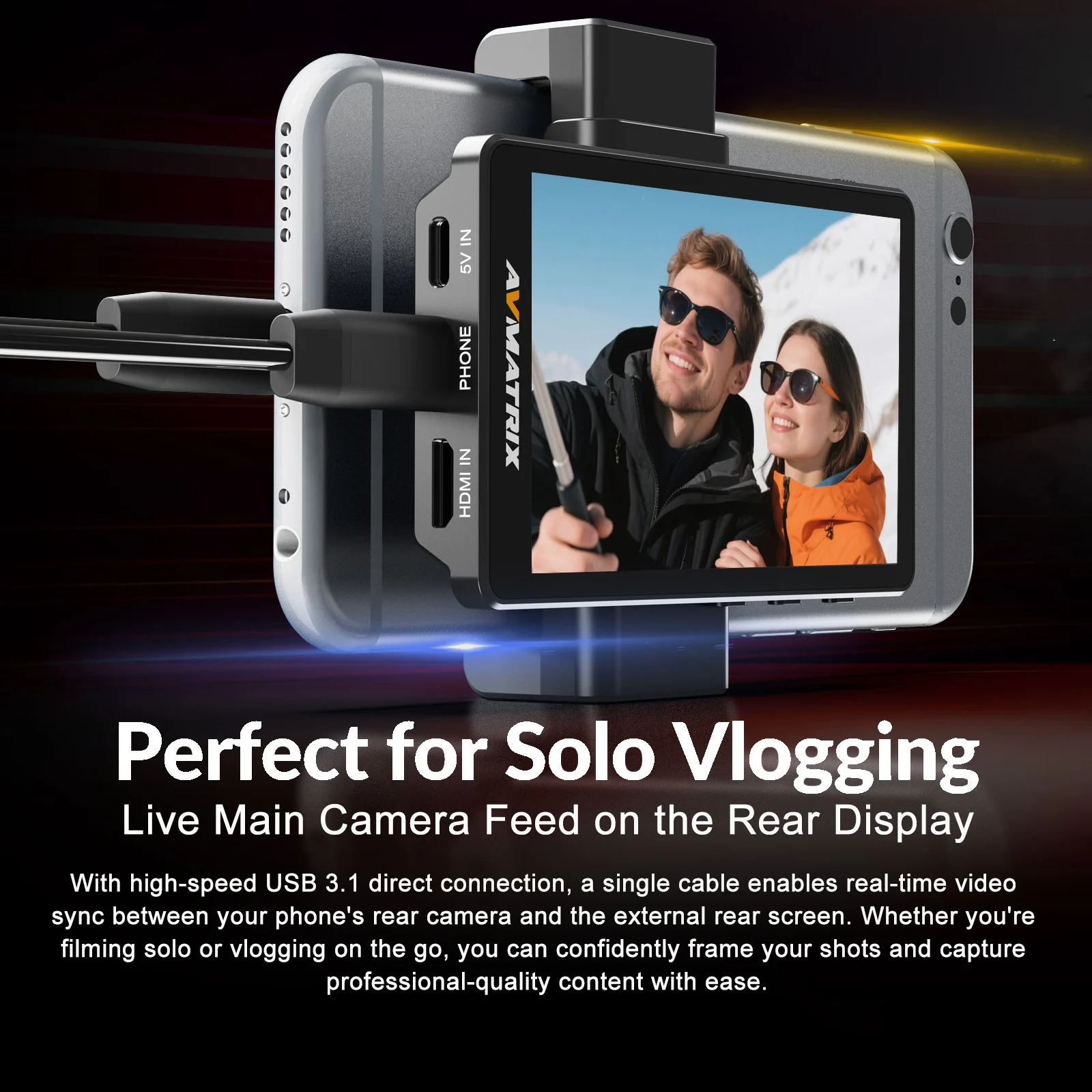 AVMATRIX VM40 Vlog Selfie Monitor 3.97 Inch Screen for Input USB-C Supports OTG Function Magnetic Mount Cold Shoe 1 Year