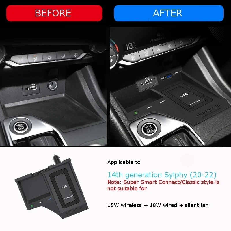 Car Wireless Charger for Nissan 14th Generation Sylphy Sentra‌ 20-2023 Car Interior Upgrade Modified Mobile Phone Charging Board