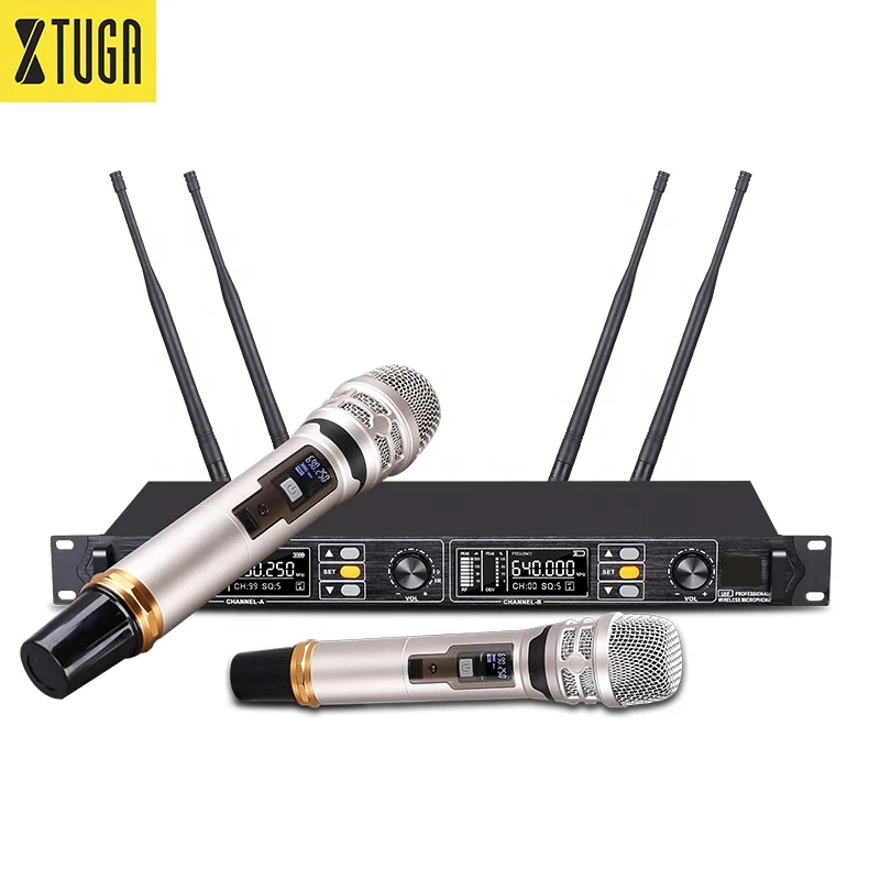 Xtuga T-24 Four Antenna 300m Effective Distance UHF Dual Channels Wireless Microphone for Karaoke Stage