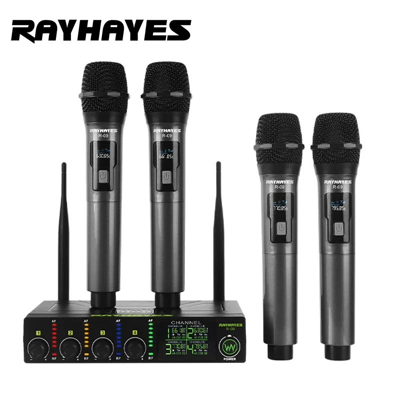 RAYHAYES R-09 4-Channel Wireless Microphone Rechargeable Design Stable Reception Up to 80 Meters