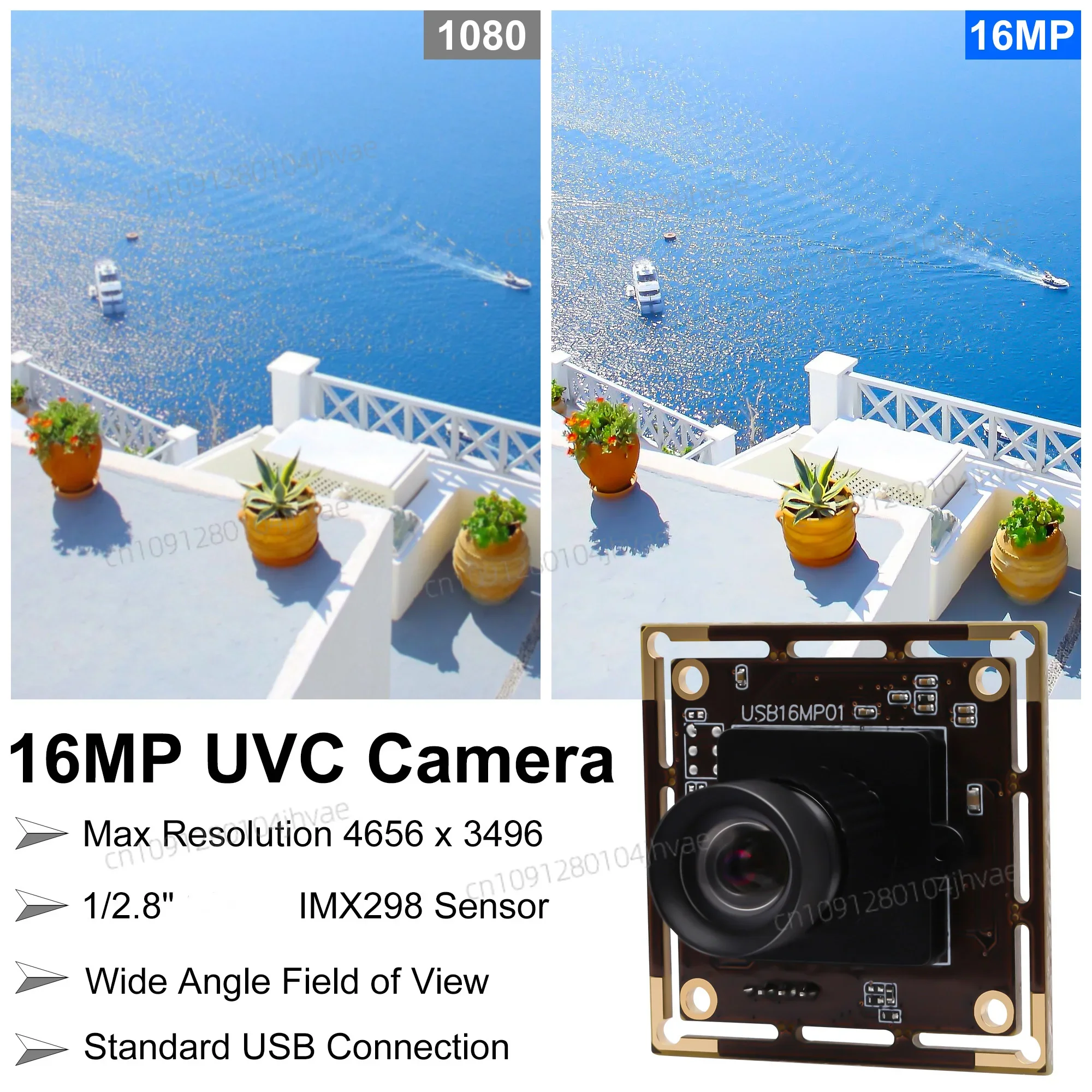 NEWELP 16MP HD USB Camera With 1/2.8 Inch  IMX298 Sensor  Wide Angle Webcam No Distortion Lens Mini Camera Module