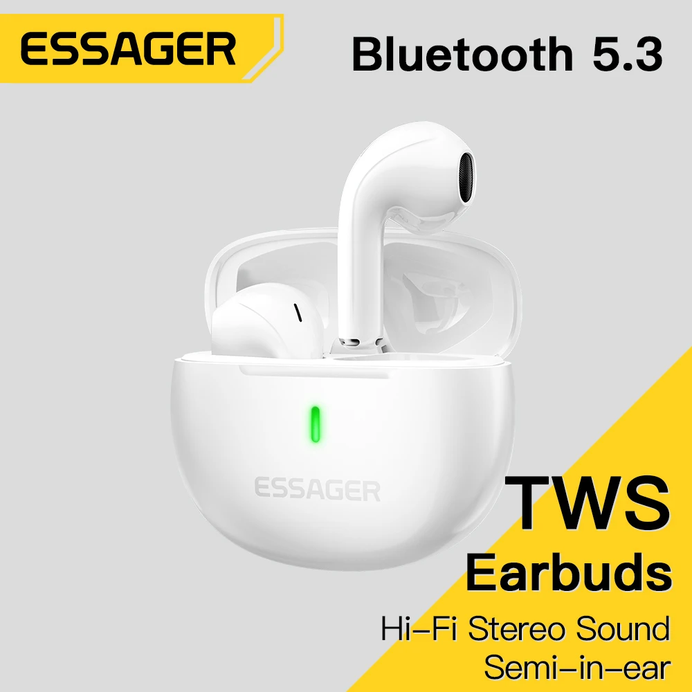 Essager TWS Wireless Headphones 5.3 Bluetooth Earphones BT Stereo Semi-in-ear With Charging Box Mini Heaset  With Mic For Phones