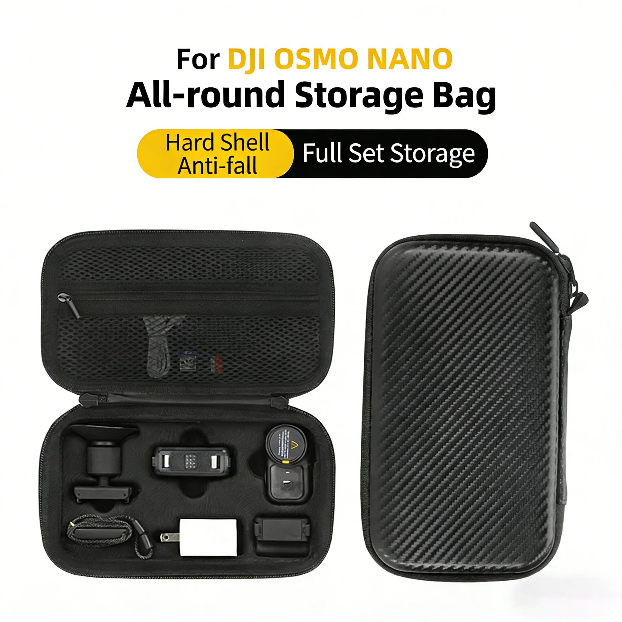 Storage Bag For DJI Osmo Nano Carbon Fiber Camera Storage Organizer Hard Carrying Case Shockproof Waterproof Carabiner Compact