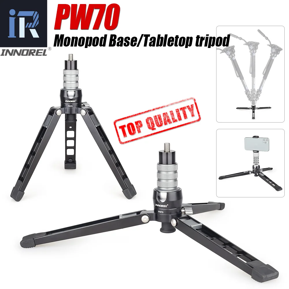 PW70 Mini Tripod Monopod Stand Base for DSLR Camera Gopro Cellphone Mount Metal Flexible Desktop Tabletop Tripode with Ball Head