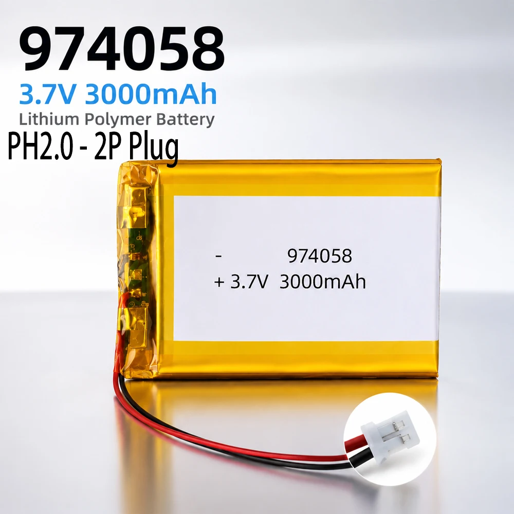 974058 3000mAh Battery 3.7V PH 2.0 Plug Suitable for Massage Devices GPS Navigators Smart Tablets and Other Smart Devices.