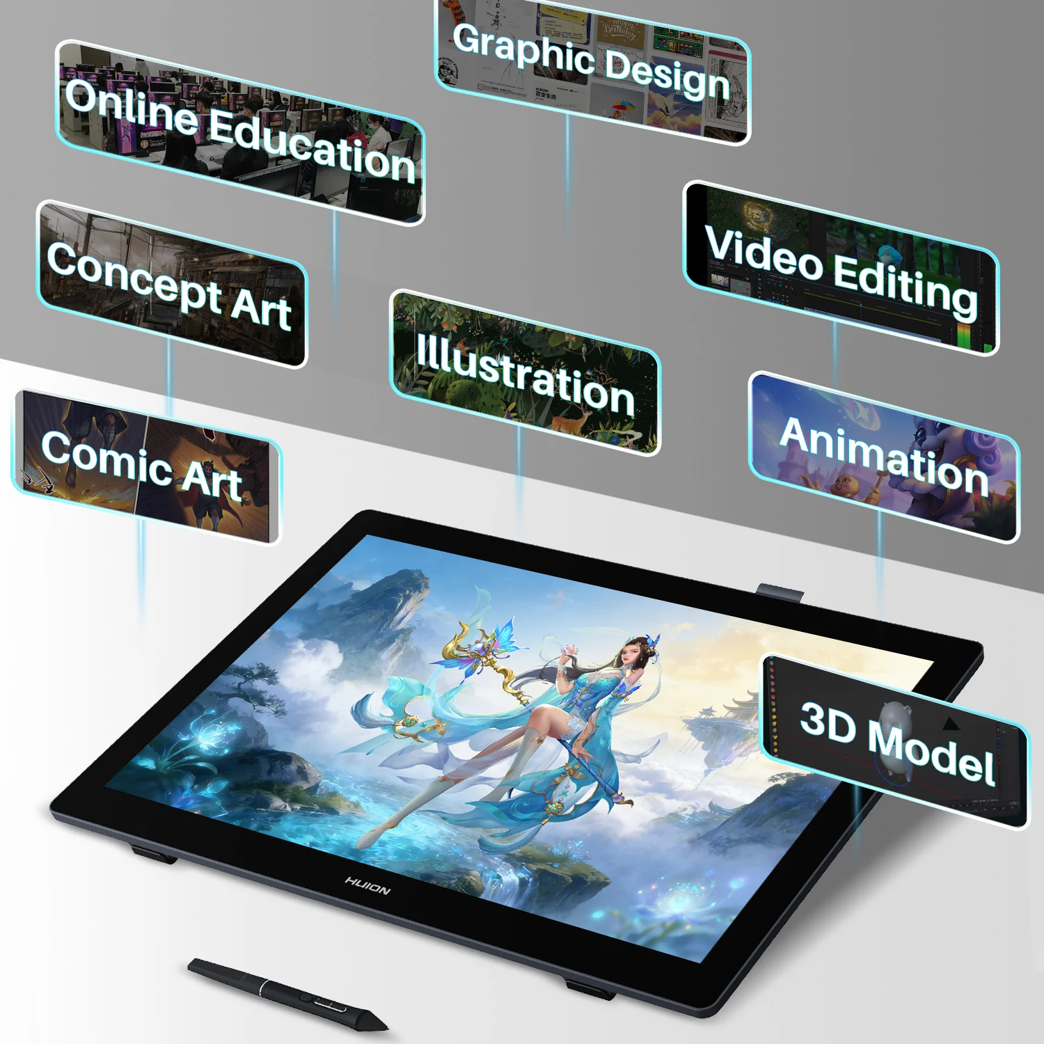 Kamvas 22 (Gen3) 2.5K QHD 16384 Level Professional Drawing Monitor for Digital Art Graphic Design Comic Animation