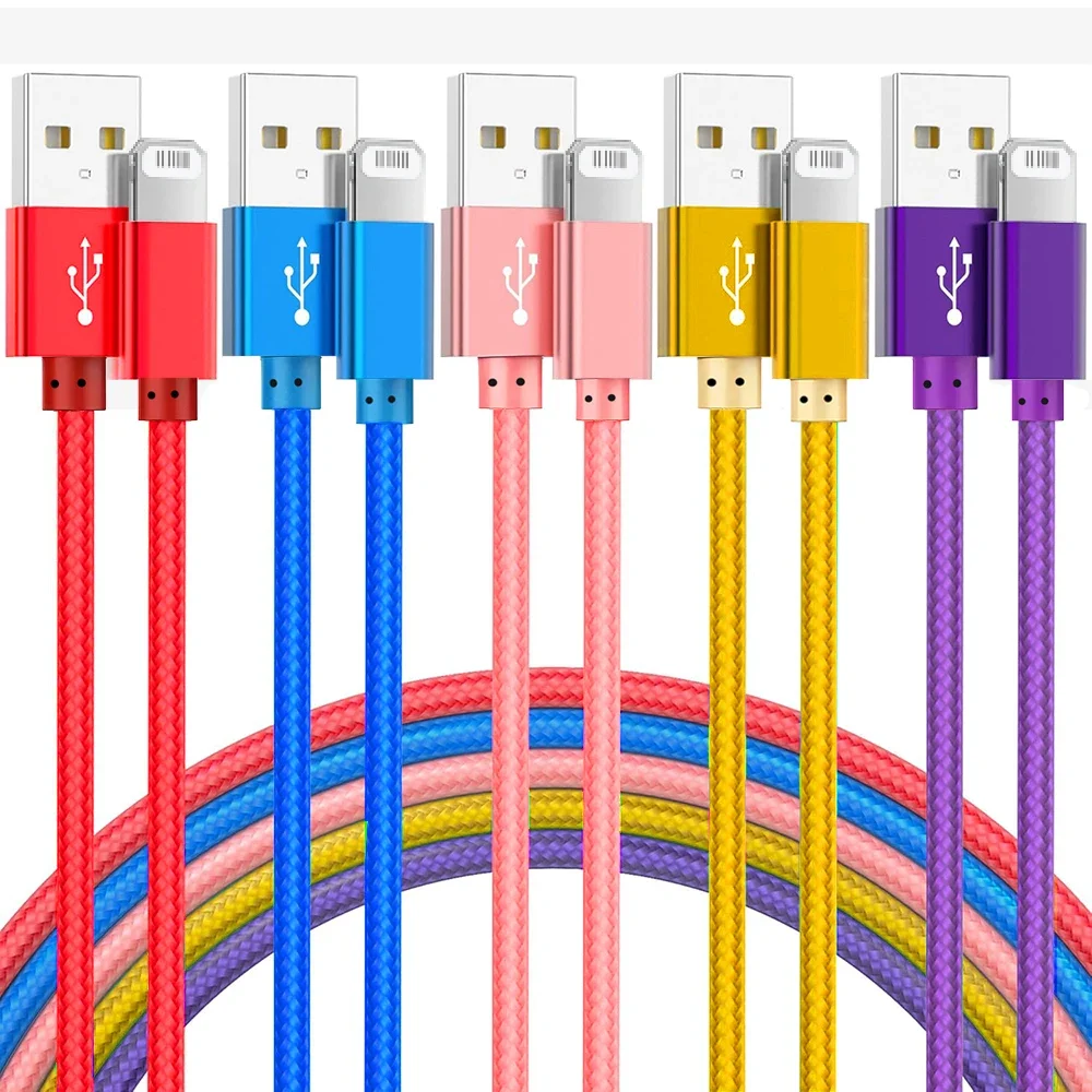 2.4A USB Fast Charging Cable Multi Colored Nylon Braided Wire For IPhone X 14 13 12 Fast Charger Cord And Data Transmission
