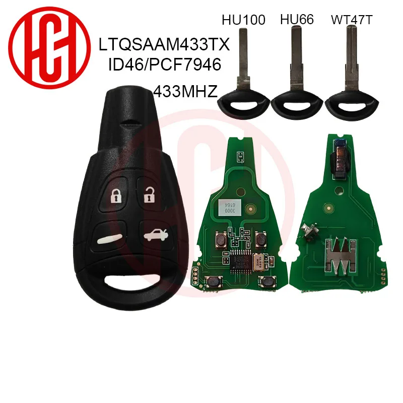 Smart Remote Car Key ID46 PCF6946 433MHZ LTQSAAM433TX/Key Shell Fob For SAAB 93 95 9-3 9-5 WF Replacement Remote Key 4 Buttons
