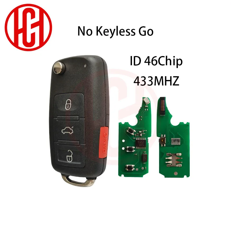Remote Car Key ID46 433MHz Replacement Half Smart Car Remote Control Key Fob 3+1 Button For VW Volkswagen Touareg 2002-2010 Year