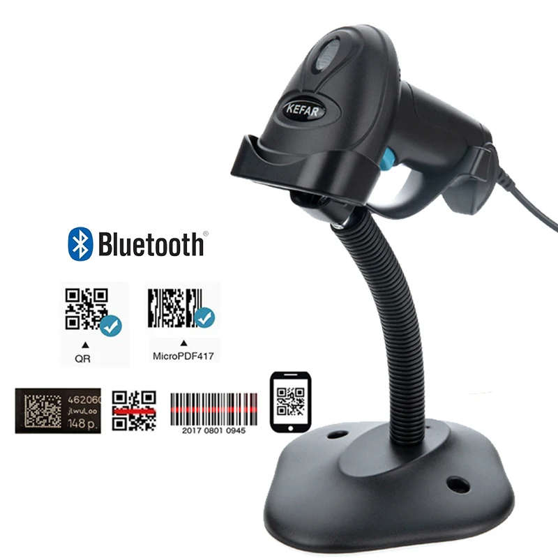 KEFAR 1D/2D Wireless Wired Barcode Scanner Bluetooth QR Codes Reader PDF417 Handheld Barcode Reader Support Phone Logistic Store