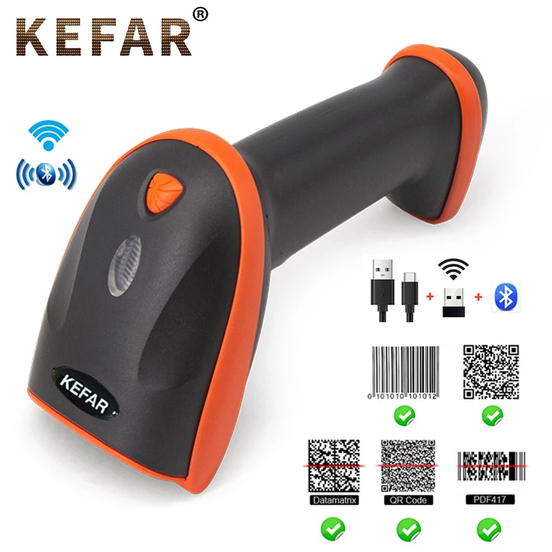 KEFAR V8 Bluetooth 2.4G Wireless 2D Barcode Scanner And Wired QR PDF417 Handheld Bar Code Reader USB Support Mobile iPad Payment