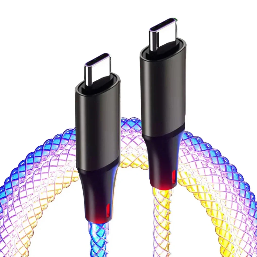 6A 66W  Fast Charging RGB Breathing Luminous USB To Type C Data Wires  Gradient Light Data Cable Dual Type-C Fast Charging Cords