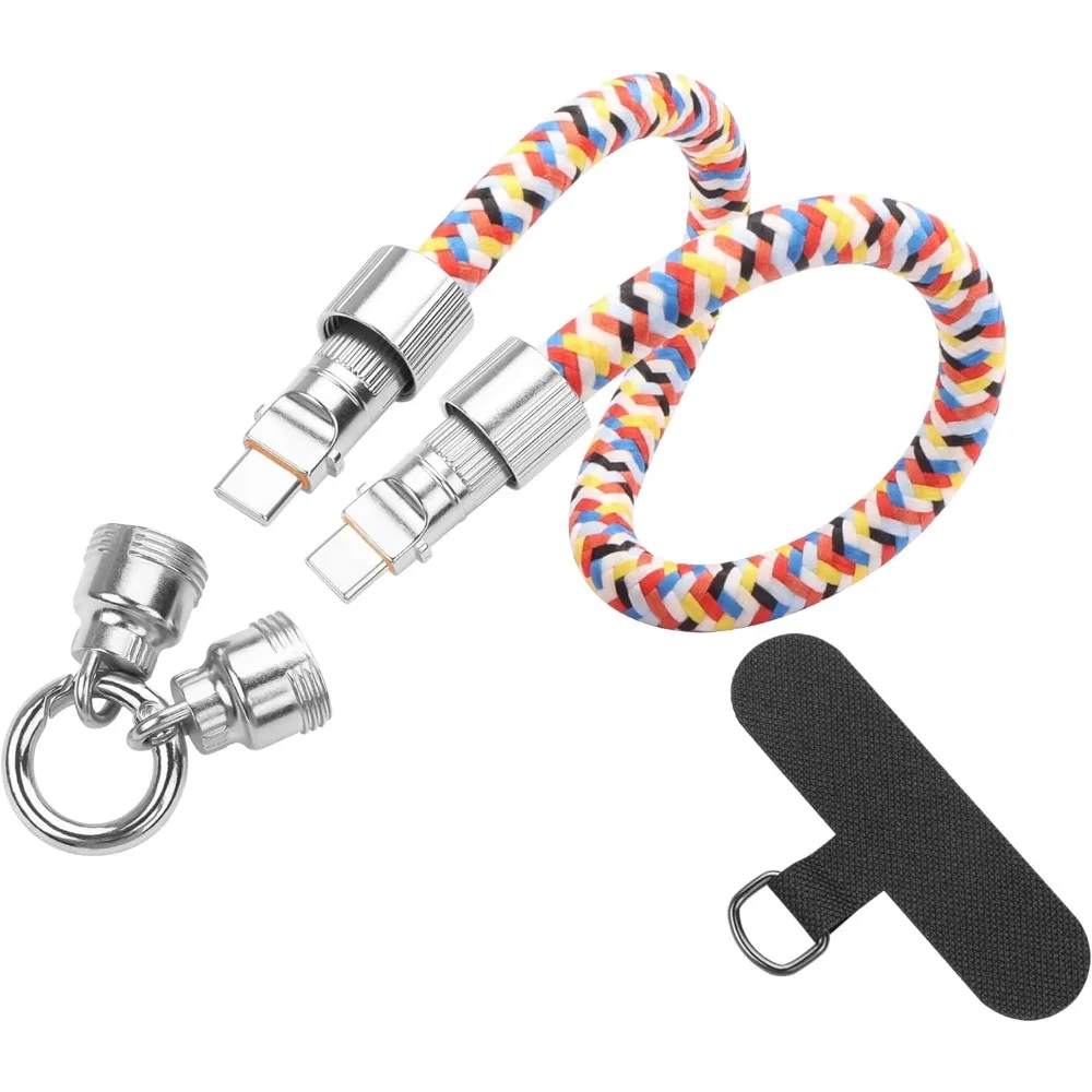 2 in 1 Wrist Strap Lanyard with USB-C Fast Charging Cable, PD65W USB-C Nylon Braid Phone Crossbody Lanyard