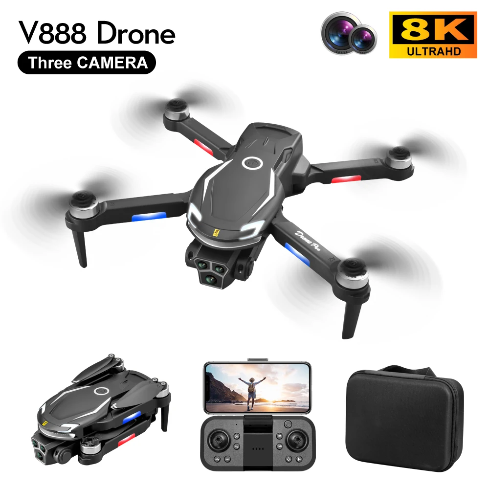 V888 Drone 8K GPS Triple Camera Professional Obstacle Avoidance Optical Flow Positioning Brushless V88 Upgraded RC Quadcopter