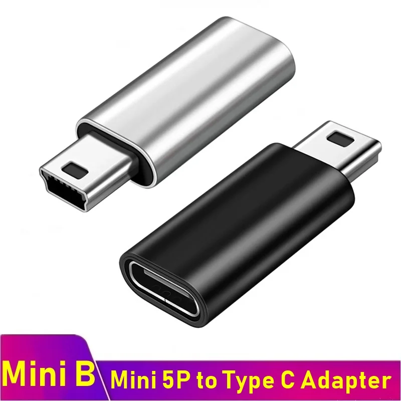 Metal Universal Otg Mini 5 Pin USB Adapter B Male to USB Type C Female Data Transfer Connector for GoPro MP3 Digital Camera GPS