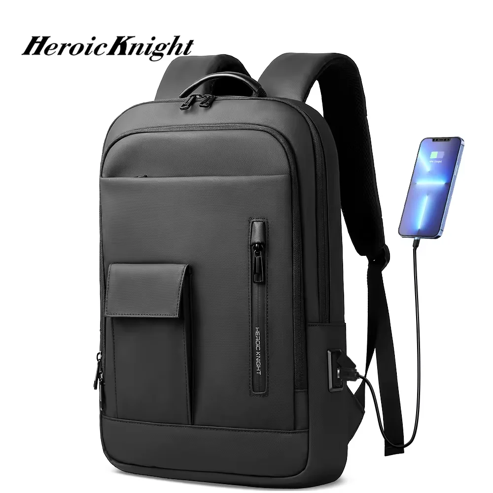 Heroic Knight Slim Backpack for Men Multifunction Work Backpack for 15.6' Laptop Bag Waterproof Business Bag College Bag Male
