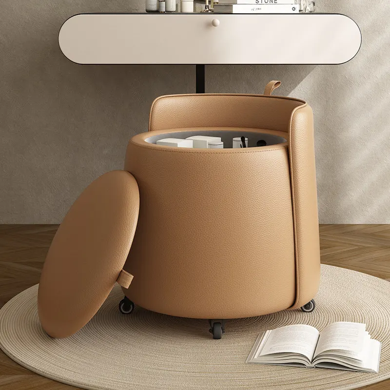 Orange Beige Makeup Vanity Chair Wheels Nordic Narrow Round Makeup Vanity Chair Comfy Designer Silla Tocador Bedroom Furniture