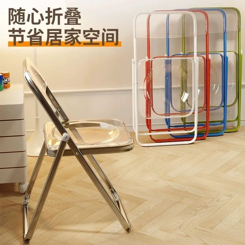 HYS folding chair transparent acrylic folding back chair simple rest chair crystal household makeup