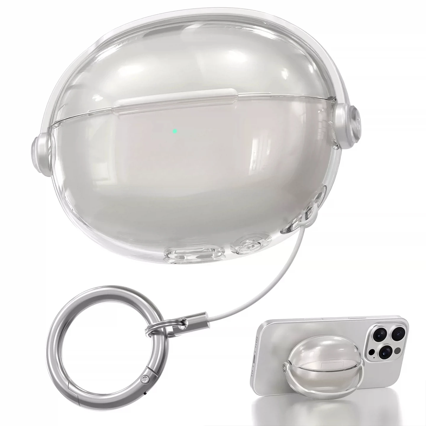 For Baseus MC1 MC1Pro Clear Earbuds Case With Hidden Kickstand Metal Protective Cover Portable Anti-lost Lanyard Headphone Shell