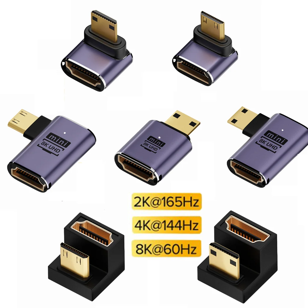 360 180 Degree U-shaped Mini HD Gender Adapter Male to HDMI-Compatible Female Angled L Converter HDTV Type-C Extension 4K8K 60Hz