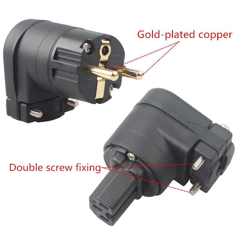 hifi L-shaped Curved F1-12 Copper Gold-plated EU / AU / US Power Audio Plug Connector