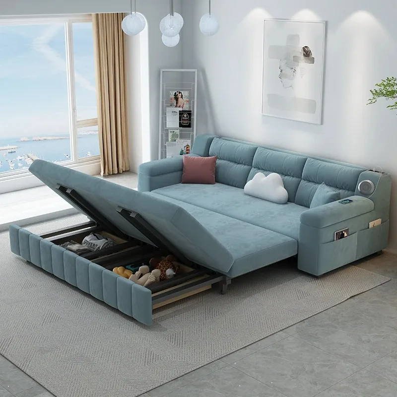 Foam Velvet Soft Couches Storage USB Designer Foldable Balcony Sofa Bed Modern Speaker Luxury Divano Gonfiabile Home Furniture