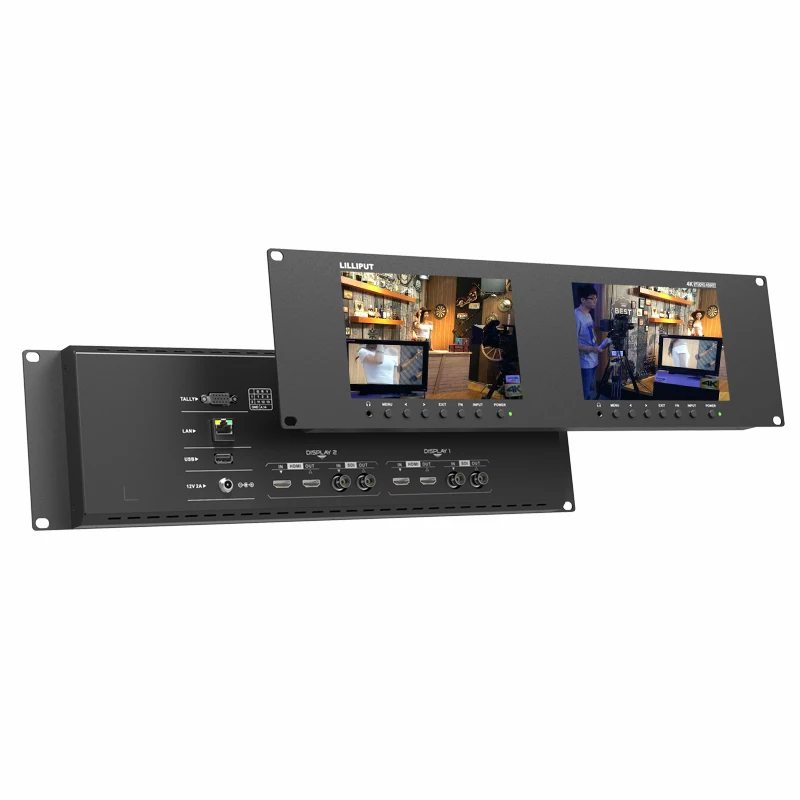Lilliput RM-7029S Dual 7 Inch IPS Screen Professional Broadcast Monitor 3G-SDI 4K HDMI 60Hz Audio 3RU Rack Mount Broadcast Use