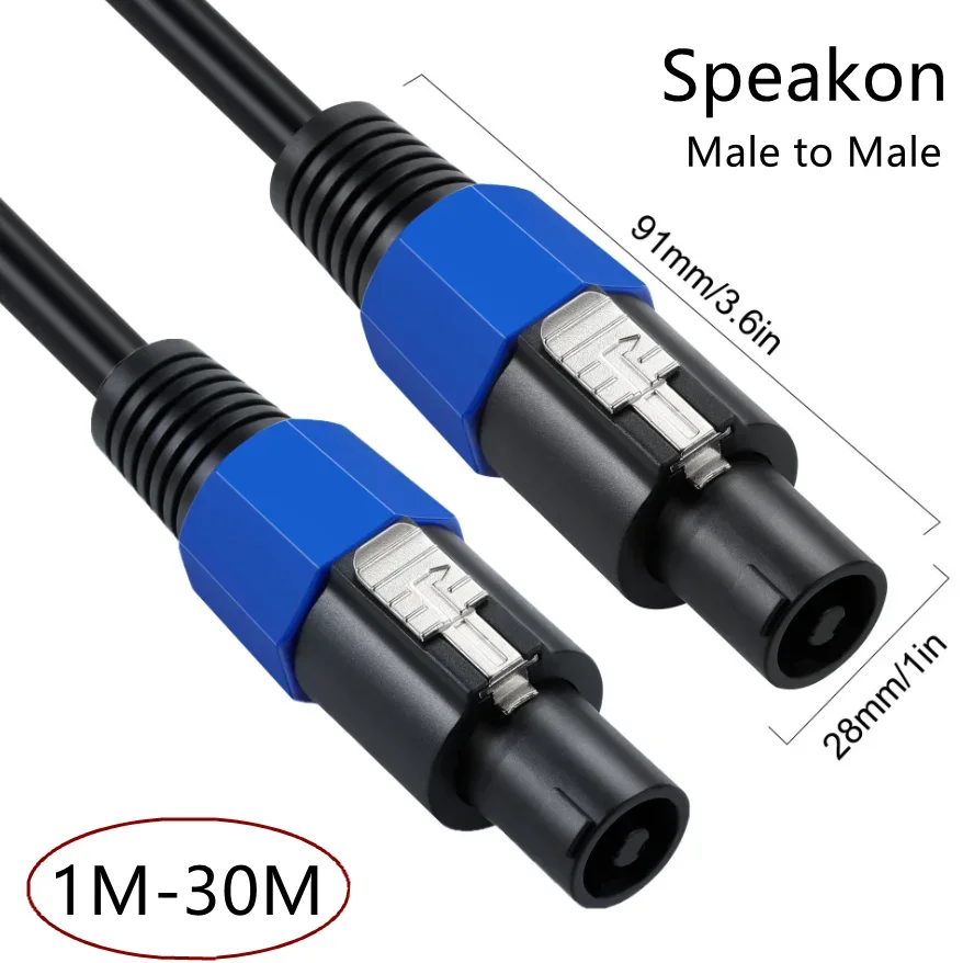 30m 15m 10m 5m 2m Speakon Male To Speakon Male Cables Professional Copper Audio Cord DJ Speaker Cable Wire With Twist Lock