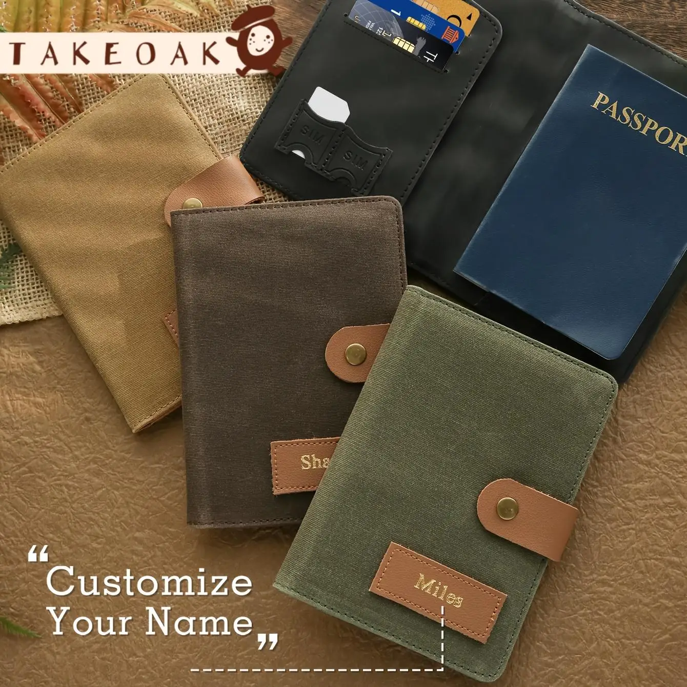 Custom Name Passport Holder with Chic Buckle Customized Name Canvas Textured Passport Cover Splash-proof Travel Accessory Gifts