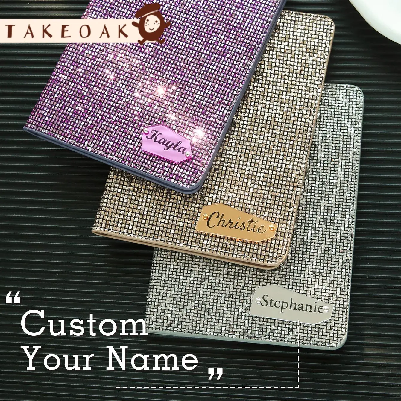 Personalized Name Passport Holder with Disco Ball Sequins Custom Unique Passport Holder with Shiny Mirror Name Tag Souvenir Gift