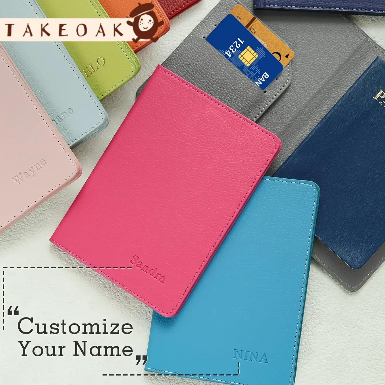 Personalized Name Passport Holder Customized Monogram Texture Faux Leather Plain Passport Cover with RFID Blocking Vacation Gift