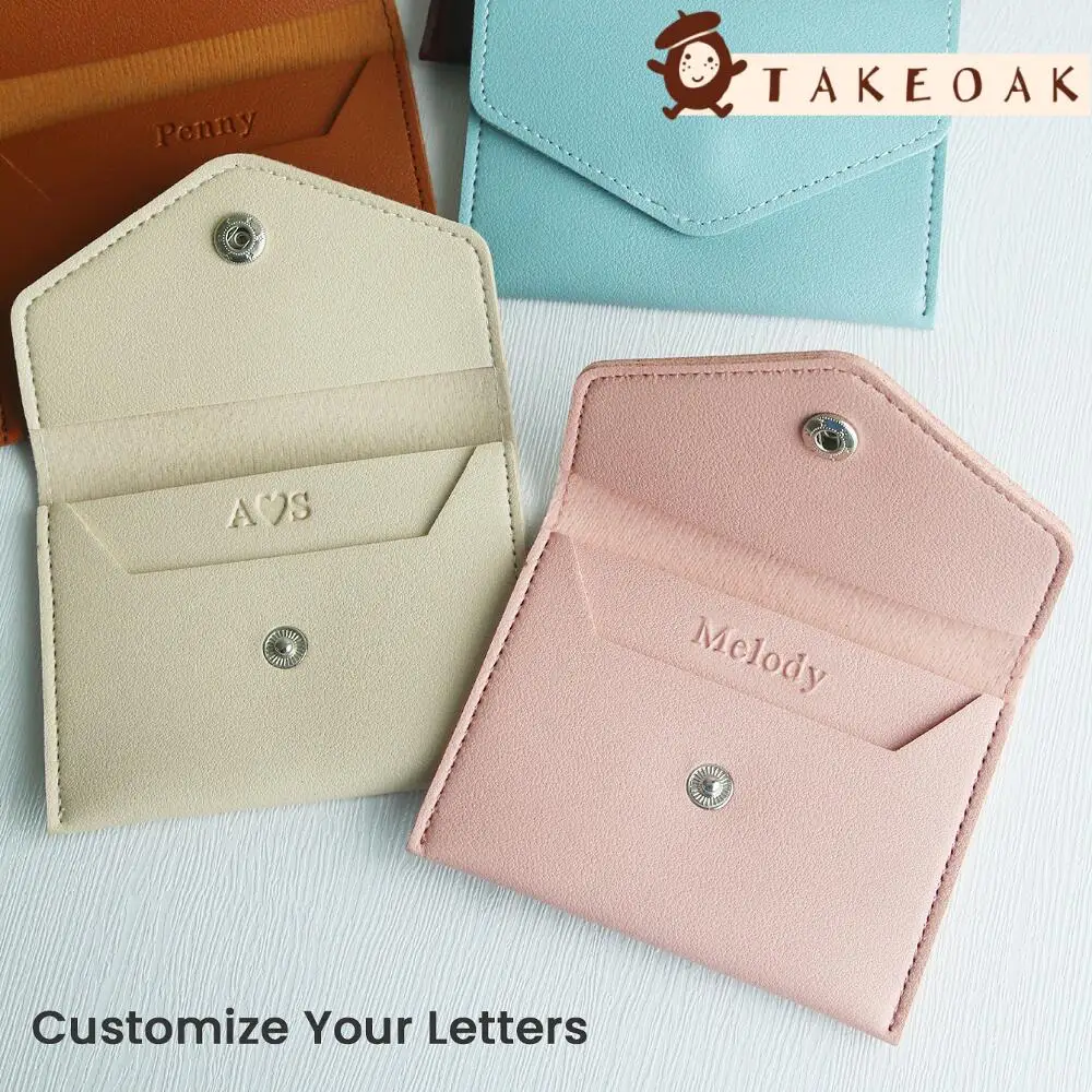 Custom Embossed Inside Name Pu Envelope Card Holder Snap Mini Business Id Credit Card Wallet Personalized Corporate Gift