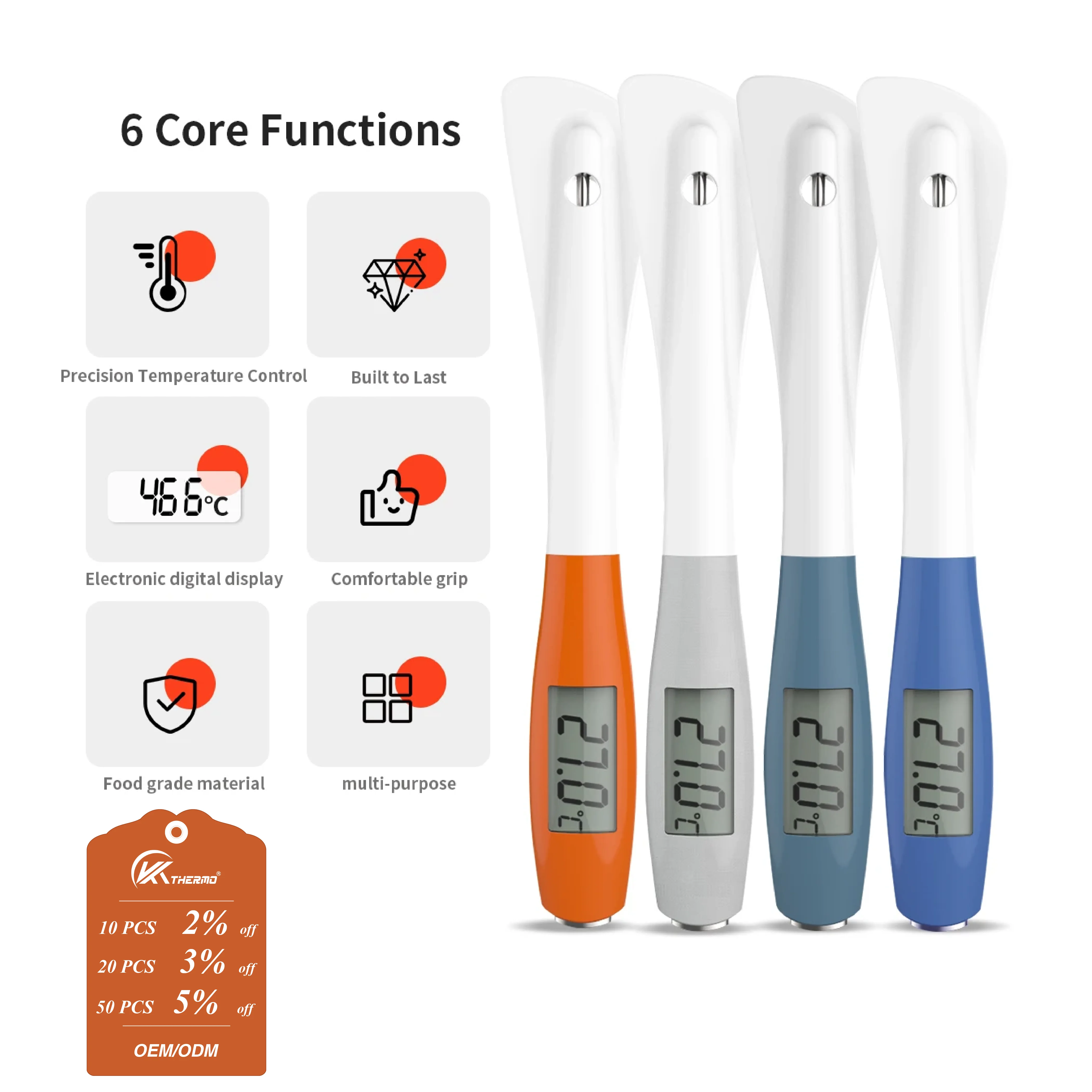 Digital Kitchen Thermometer with Food-Grade Silicone Tip – Instant Read Meat/Candy/Milk Temp Gauge (-50°C to 300°C)