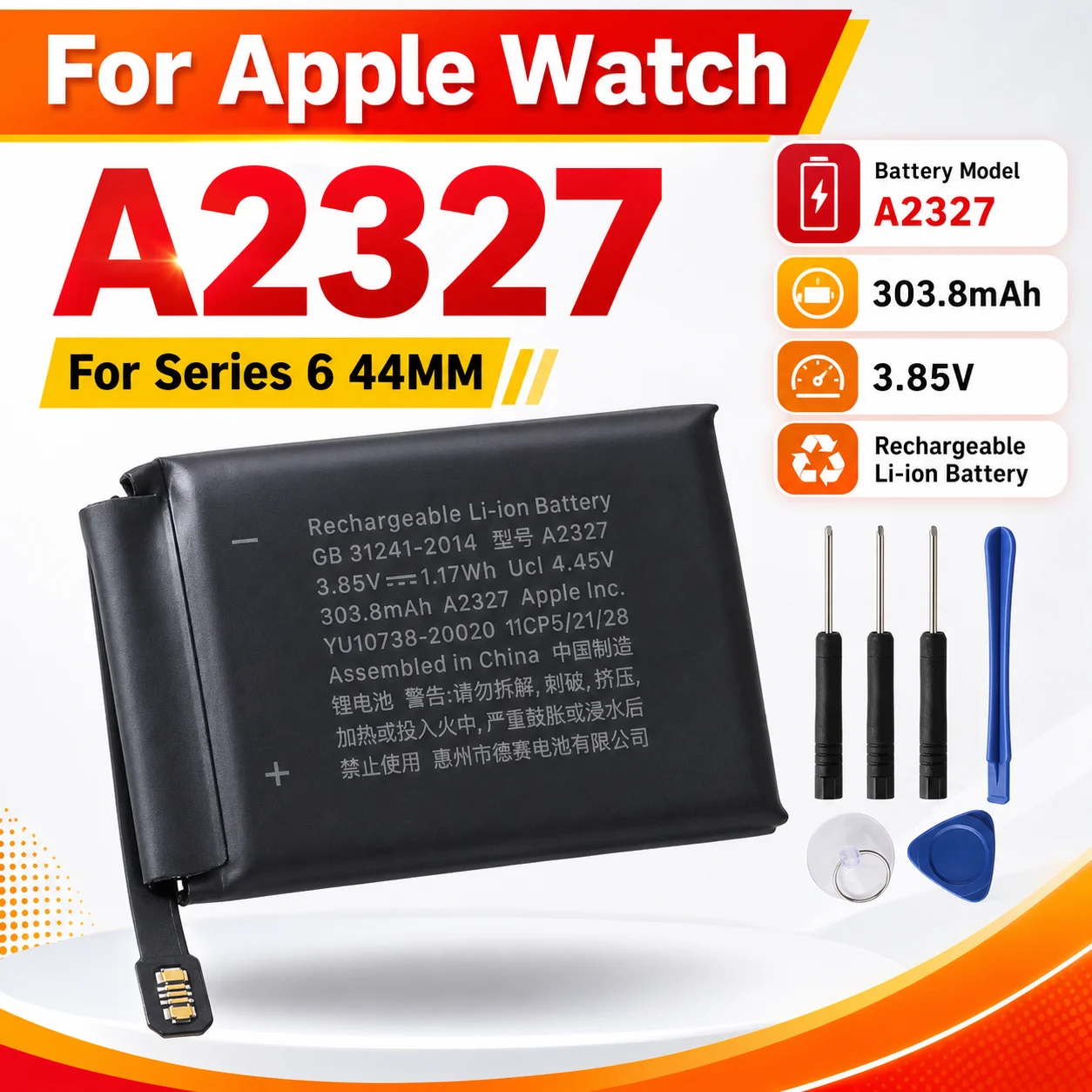 Premium Replacement Watch Battery A2327 303.8mAh For Apple Watch Series 6 44mm High Quality Smart Watch Battery Long Lasting