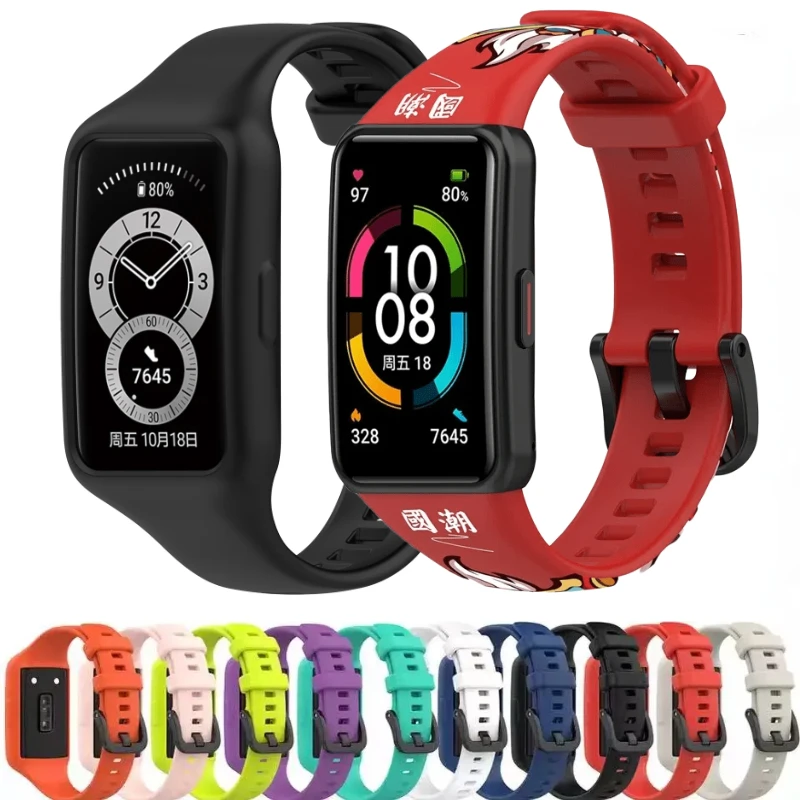 Strap with Colorful Print For Huawei Honor Band 6 6pro Smart Watch Wrist Premium 16mm Width Silicone Fitness Tracker Watchband