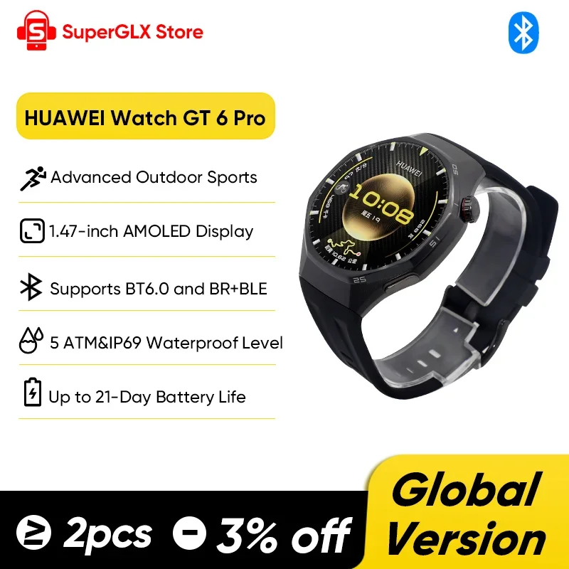 HUAWEI Watch GT 6 Pro Smartwatch Up to 21-Day Battery Life Global Version Watch GT6 Pro Work Seamlessly with iOS and Android NFC