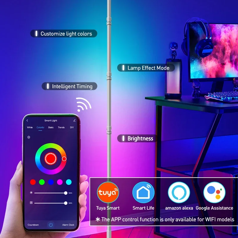 180CM Smart APP Remote Control RGB LED Floor Lamp Modern Corner Floor Light Atmospheric Standing Stand Light Indoor Home Decor