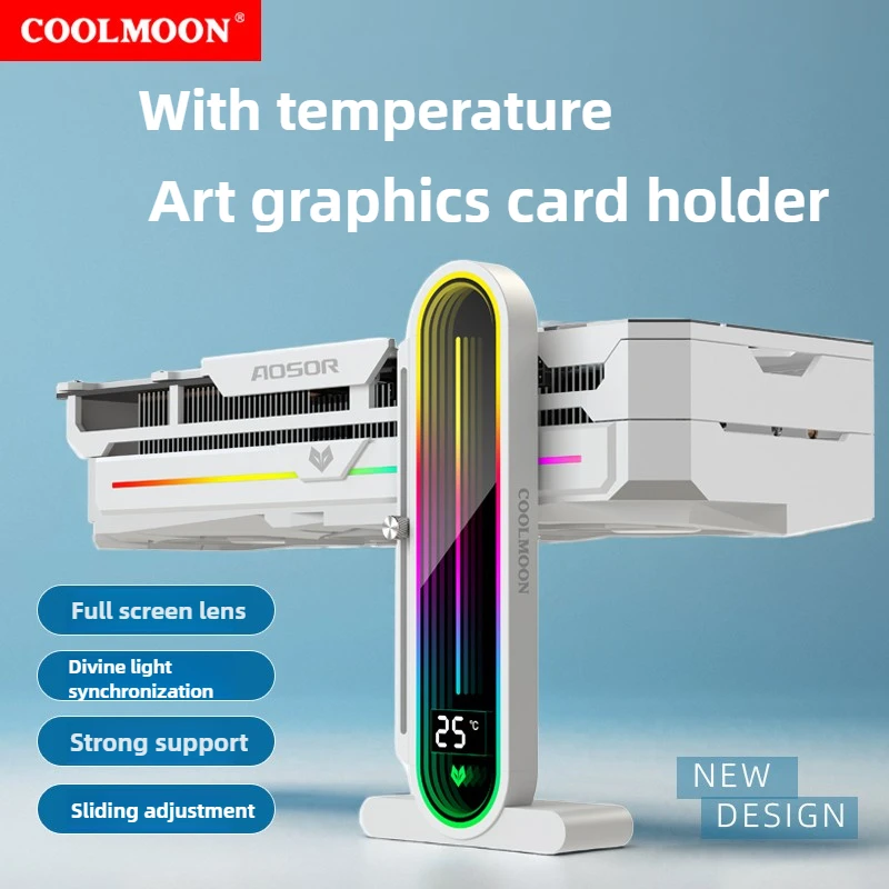 CoolMoon RGB GPU Stand Holder Vertical Aluminum Graphics Card Support with Digital Display & ARGB Lighting GH3 PRO